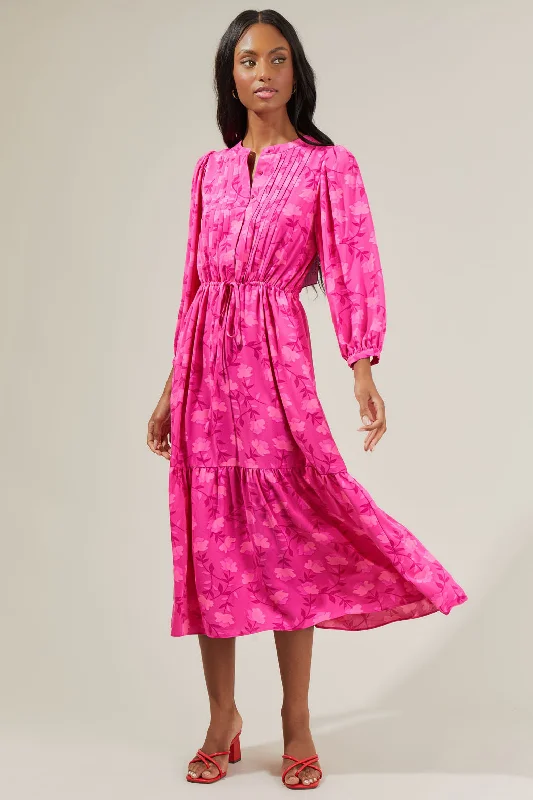 Clever Floral Midi Dress Elegant Pleated Sleeve Midi Dress