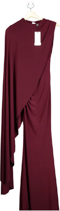 Club L London Burgundy One-Sleeve Cape Maxi Dress UK 4 Comfortable Fitted Maxi Dress