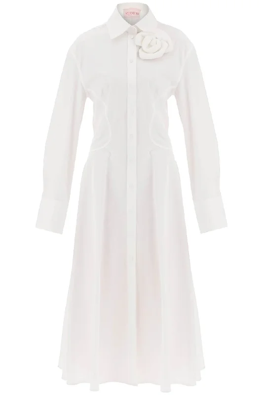 compact poplin midi dress with rose 3B3VA4185DN BIANCO OTTICO Comfortable Deep V Midi Dress