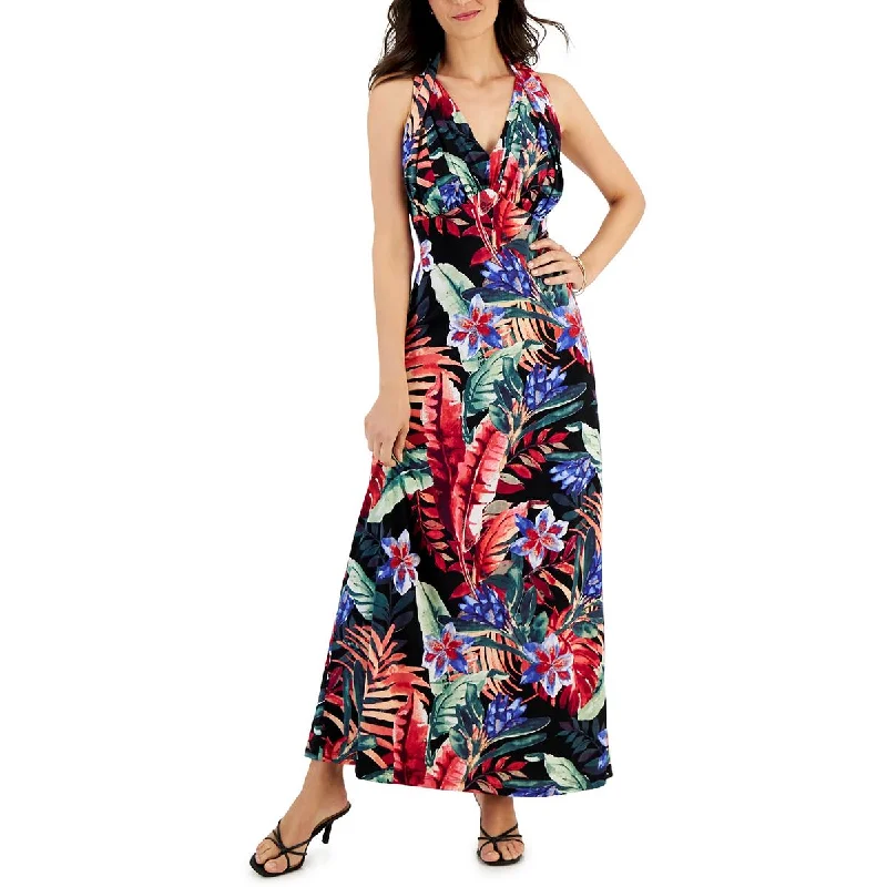 Connected Apparel Womens Floral Print Jersey Maxi Dress Classic V-Neck Maxi Dress