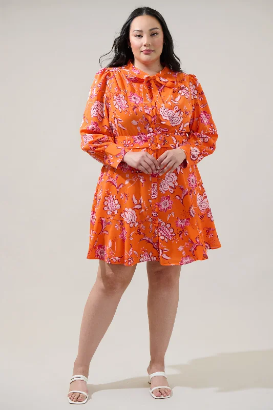 Cosmo Floral Flare Mini Dress Curve Fashionable Lace-Trim Mini Dress