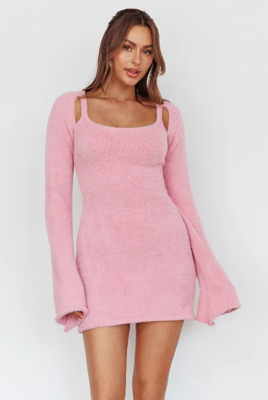 Count On It Fuzzy Knit Mini Dress Blush Elegant Silk Mini Dress