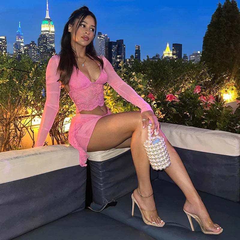 Mesh Lace Patchwork Slim Bodycon Autumn Winter Hollow Out Nightclub Party Mini Dress Elegant Mini Dress with Ruffles Mesh Lace Patchwork Slim Bodycon Autumn Winter Hollow Out Nightclub Party Mini Dress Elegant Mini Dress with Ruffles