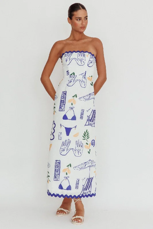 Cypress Graphic Strapless Maxi Dress White Comfortable Plunging Neckline Maxi Dress
