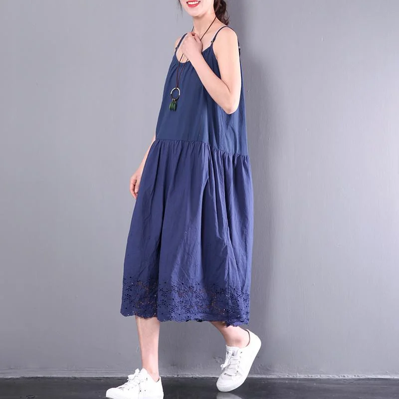 dark blue sleeveless maxi dress o neck women sundresses plus size cotton traveling dresses Elegant Lace Maxi Dress