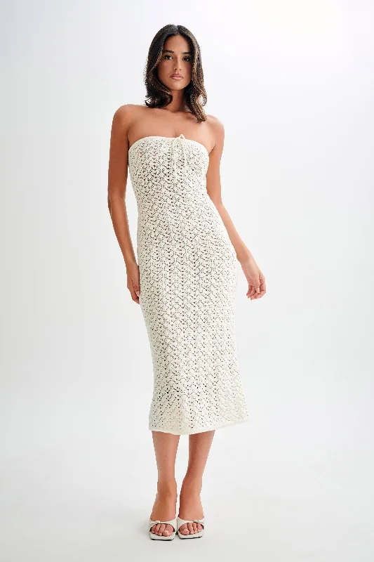 Delia Strapless Knit Midi Dress - Ivory Trendy Floral Wrap Midi Dress