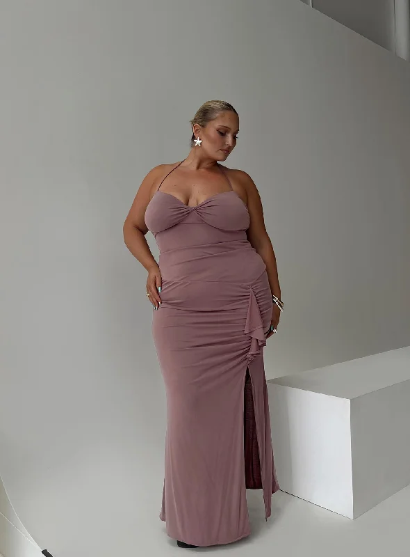 Destinations Maxi Dress Mauve Curve Cozy Cold-Shoulder Maxi Dress