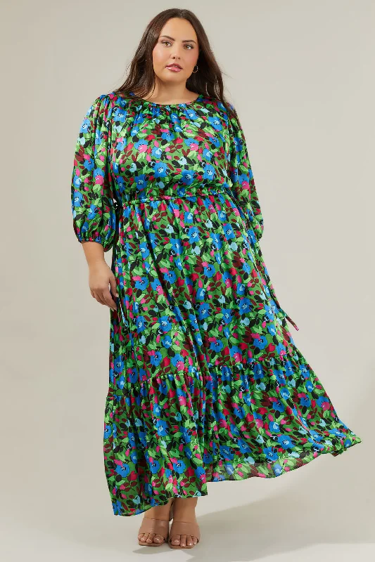 Destine Floral Carmine Midi Dress Curve Stylish Tiered Midi Dress