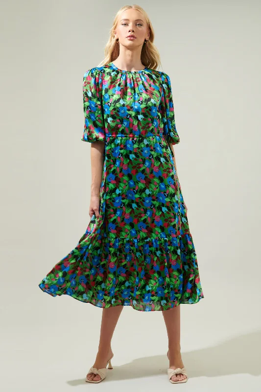 Destine Floral Carmine Midi Dress Comfortable Casual Midi Dress
