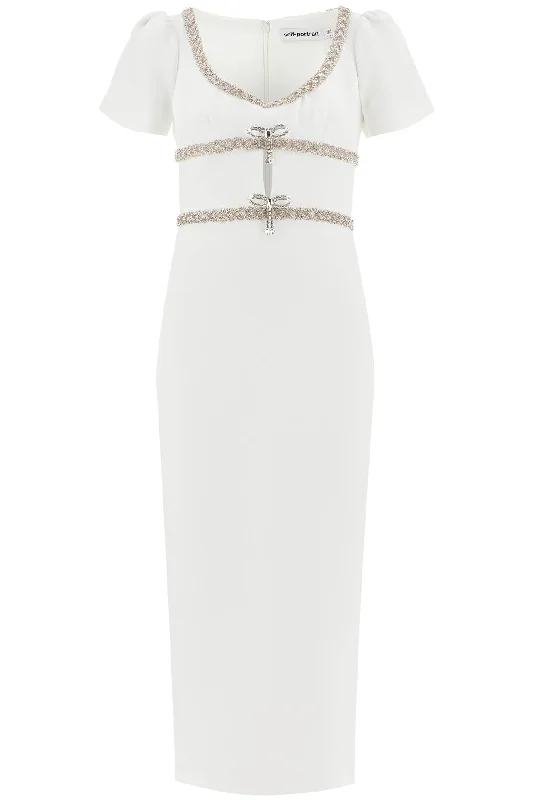 "diamond midi dress in crepe PF24 161M W WHITE Elegant Lace Trim Midi Dress