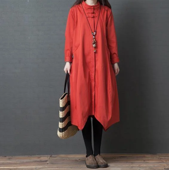 DIY long sleeve cotton Long Shirts stylish Wardrobes red Maxi Dress spring Comfortable Maxi Dress with Sleeves