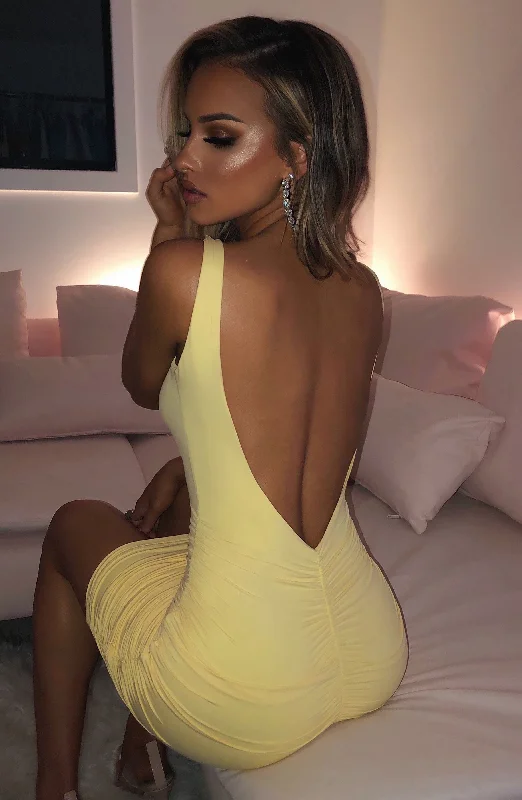 Diya Mini Dress - Lemon Cozy Wraparound Mini Dress