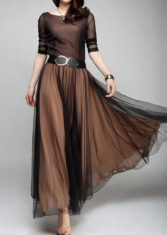 Elegant Plain Boat Neck Flowy Hem Maxi Dress Stylish One-Shoulder Maxi Dress