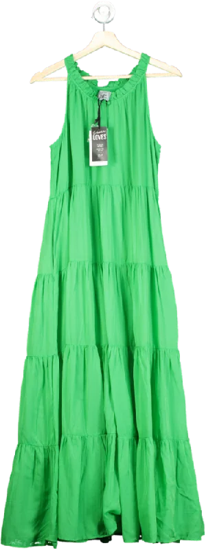 Eleven Loves Green Ruby Tiered Maxi Dress UK M/L Trendy Button Front Maxi Dress