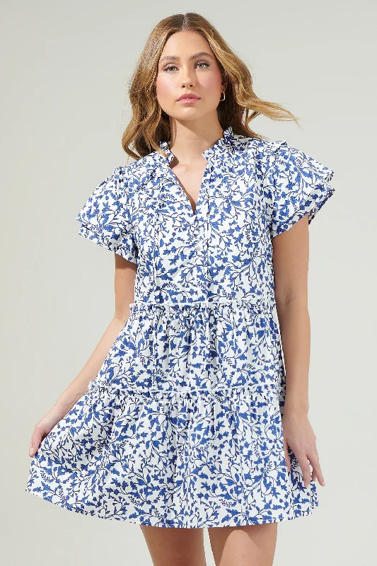 Empire Floral Tiered Mini Dress Fashionable Boho-Chic Mini Dress