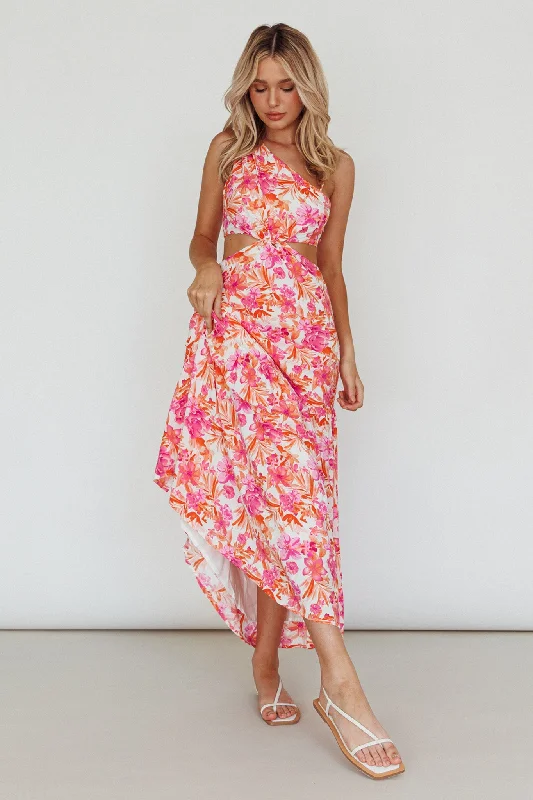 Evening Breeze Cut-Out Waist Maxi Dress Floral Pink Elegant Maxi Dress with Lace