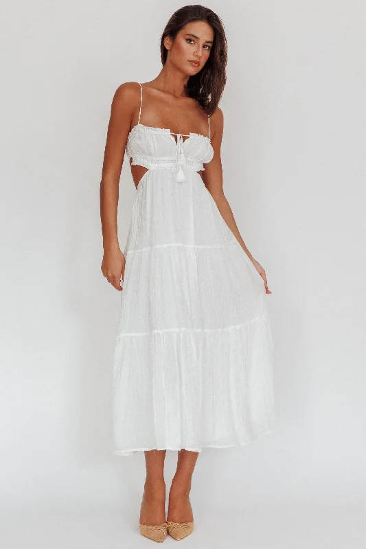 Eyona Cut-Out Waist Tie Maxi Dress White Stylish Off-Shoulder Maxi Dress