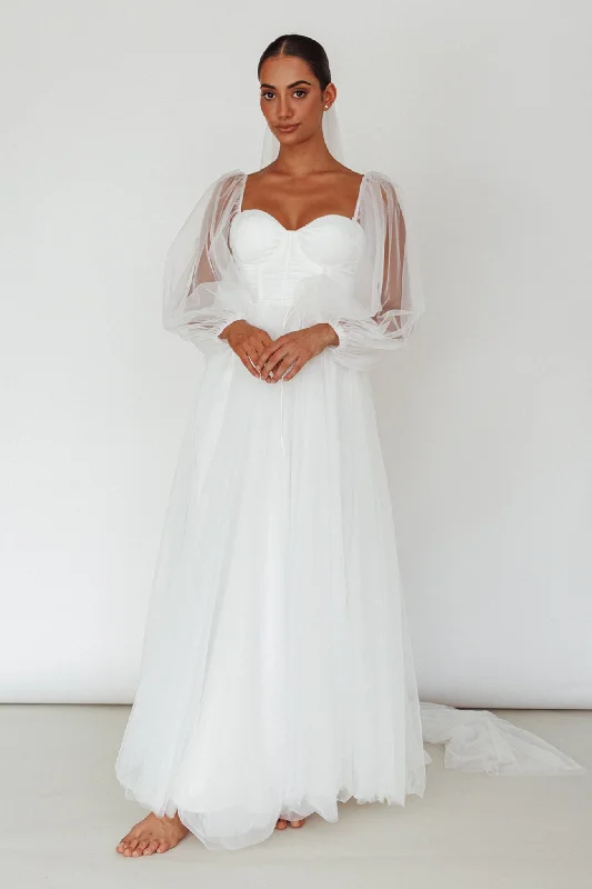 Fairytale Dream Sheer Sleeve Maxi Dress White Cozy Maxi Dress with Slit