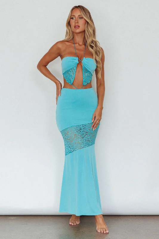 Florida Lace Insert Cut-Out Maxi Dress Blue Casual Maxi Dress with Pockets