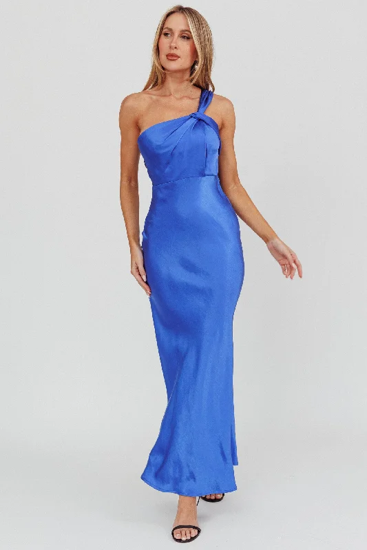 Fly Love Satin One Shoulder Maxi Dress Navy Chic Summer Maxi Dress