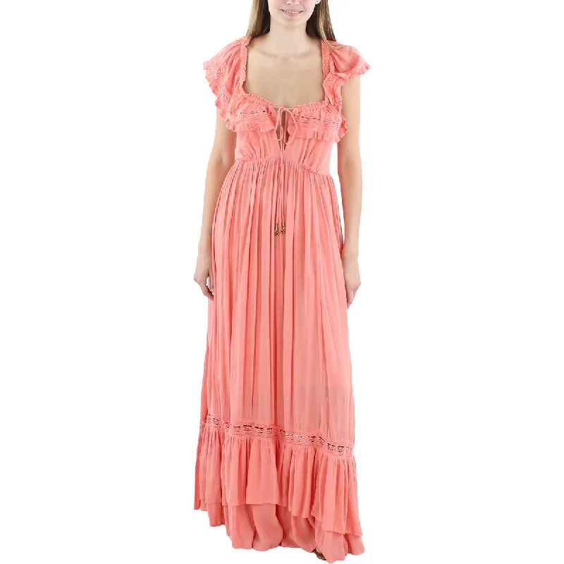 Free People Womens Ruffled Crepe Maxi Dress Comfortable T-Shirt Maxi Dress