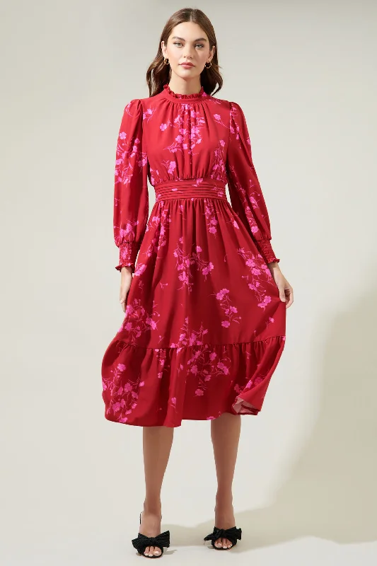 Gemma Floral Caitlyn Smock Sleeve Midi Dress Fashionable Wide Leg Midi Dress