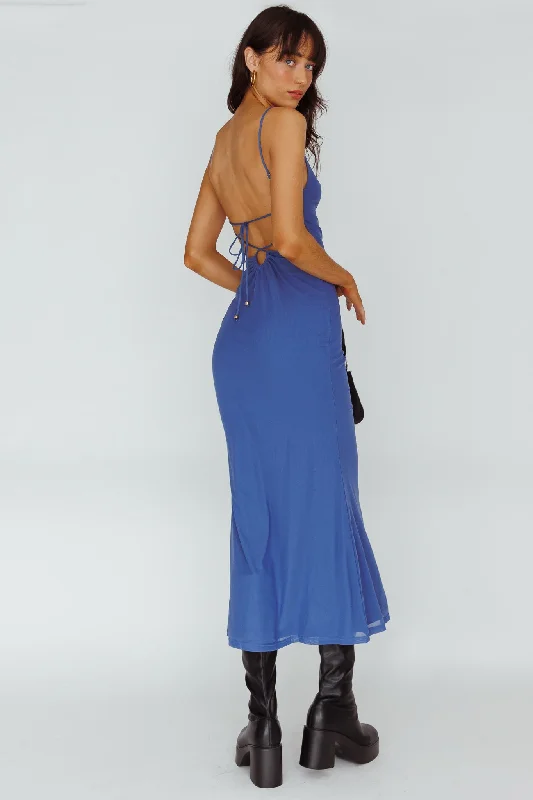 Genova Strappy Back Maxi Dress Midnight Blue Trendy Short Sleeve Maxi Dress