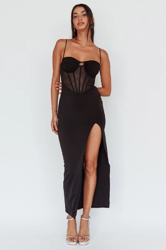 Ginny Sheer Bodice Maxi Dress Black Fashionable Halter Neck Maxi Dress