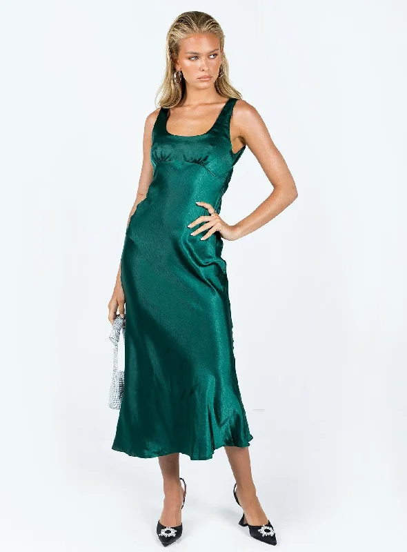 Girls Club Midi Dress Emerald Fashionable Off-Shoulder Dress Midi