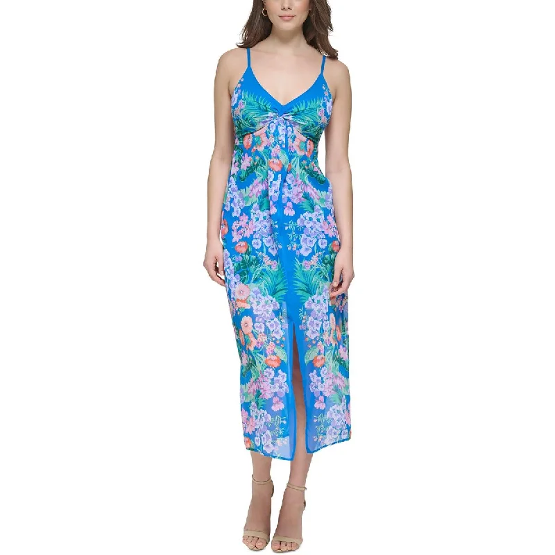 Guess Womens Floral Print Chiffon Maxi Dress Stylish Maxi Dress with Pleats