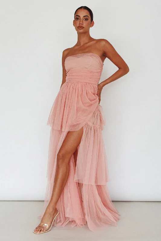 Haeven Tiered Strapless Maxi Dress Blush Fashionable Chiffon Maxi Dress