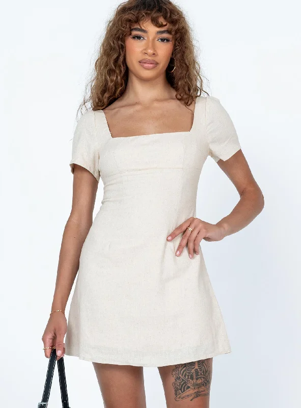 Hastings Mini Dress Beige Cozy Cowl Neck Mini Dress