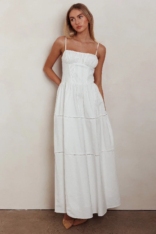 Heavenly Glow Gathered Bust A-Line Maxi Dress Off White Elegant Lace Maxi Dress