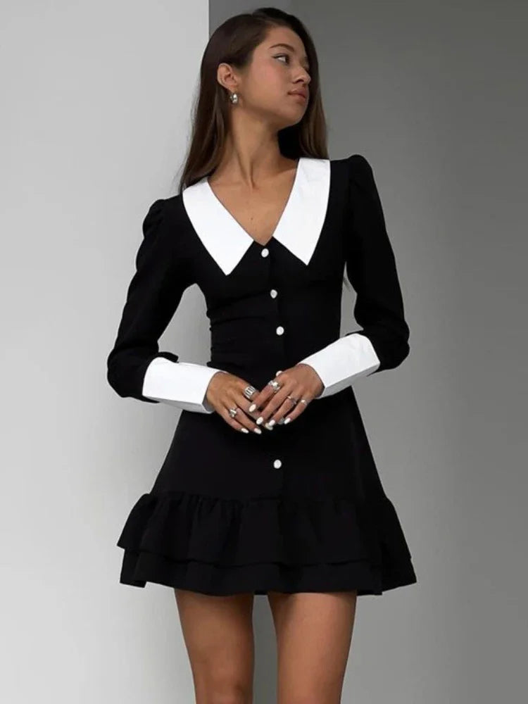 High Waist Retro Splice Long Sleeve Turn Collar Folds Party Mini Dress Chic Bohemian Mini Dress High Waist Retro Splice Long Sleeve Turn Collar Folds Party Mini Dress Chic Bohemian Mini Dress
