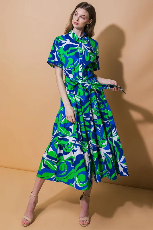 BLOOMING GARDEN WOVEN MIDI DRESS Comfortable Floral Print Midi Dress