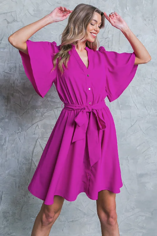 SPEAK NOW WOVEN MINI DRESS Fashionable Pleated Mini Dress