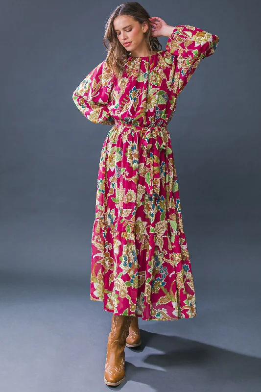 FLORALLY CHIC WOVEN MIDI DRESS Cozy Knit Midi Dress