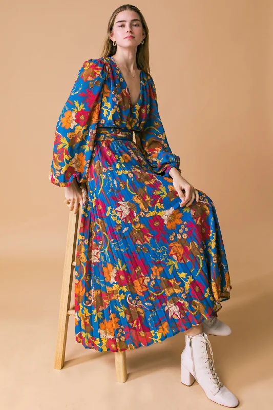 JAZZ BAR WOVEN MIDI DRESS Trendy Ruffled Sleeve Midi Dress
