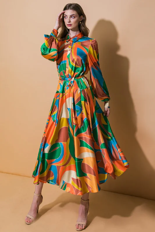 FOCUSED ON PRIORITIES WOVEN MIDI DRESS Elegant Floral Midi Dress