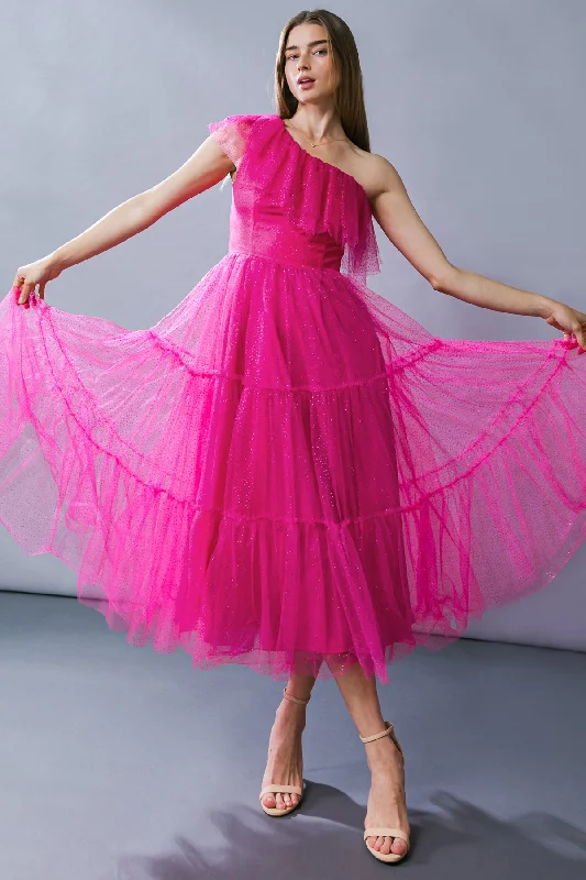 GET TO THE POINT TULLE MIDI DRESS Elegant Pleated Detail Midi Dress