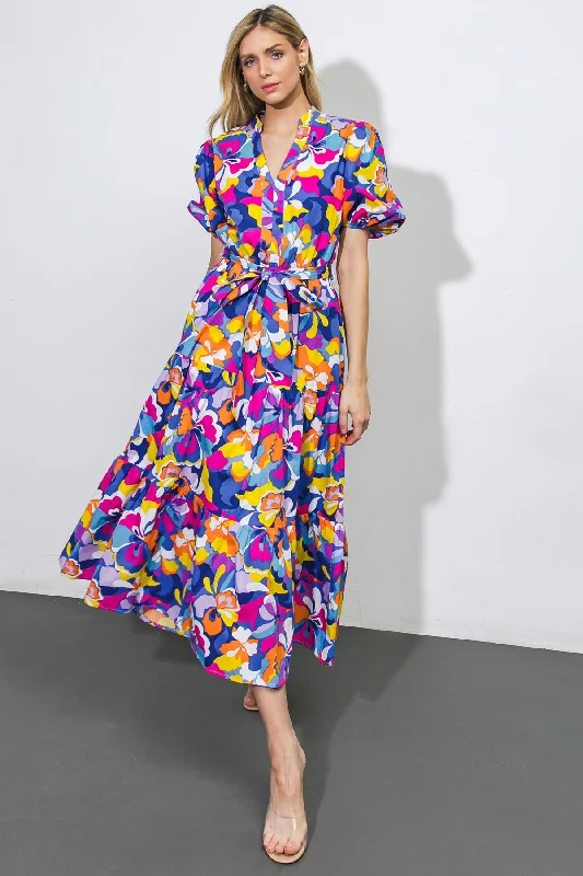 LOVE IN YOUR LIFE POPLIN MIDI DRESS Stylish Long Sleeve Floral Midi Dress
