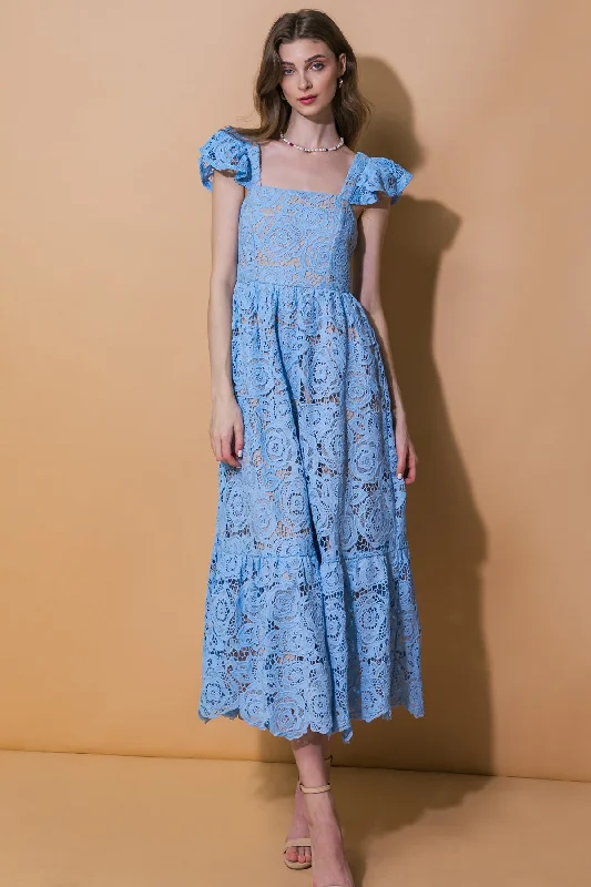 STILL THINKING LACE MIDI DRESS Fashionable Plaid Midi Dress