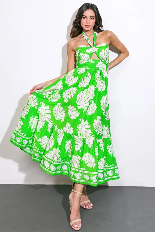 CAUSE A SCENE WOVEN MIDI DRESS Stylish High-Waisted Midi Dress
