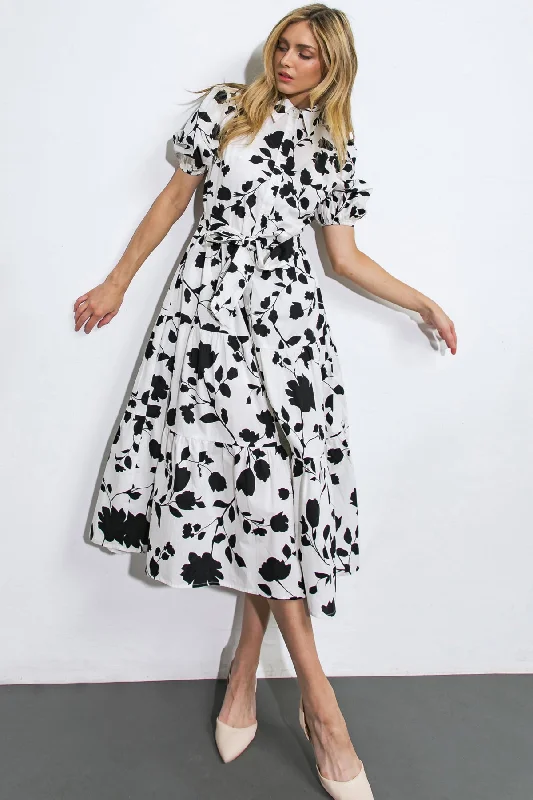 MAXIMUM CHIC POPLIN MIDI DRESS Trendy Tiered Hem Midi Dress