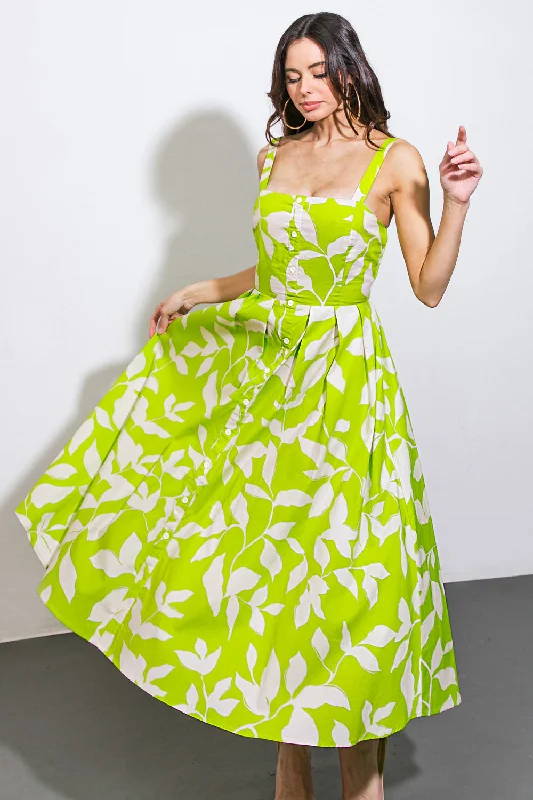 A PASSIONATE HEART WOVEN MIDI DRESS Comfortable Floral Print Midi Dress