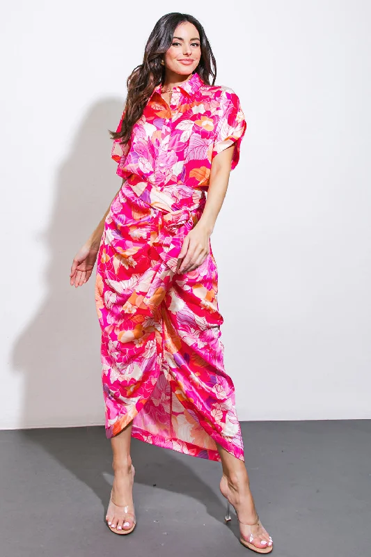 MAKE A SPLASH WOVEN MIDI DRESS Fashionable Pleated Midi Dress