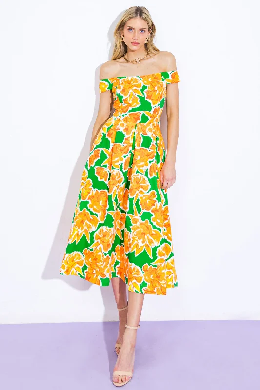 WHERE I WANT TO BE TWILL MIDI DRESS Trendy Floral Wrap Midi Dress