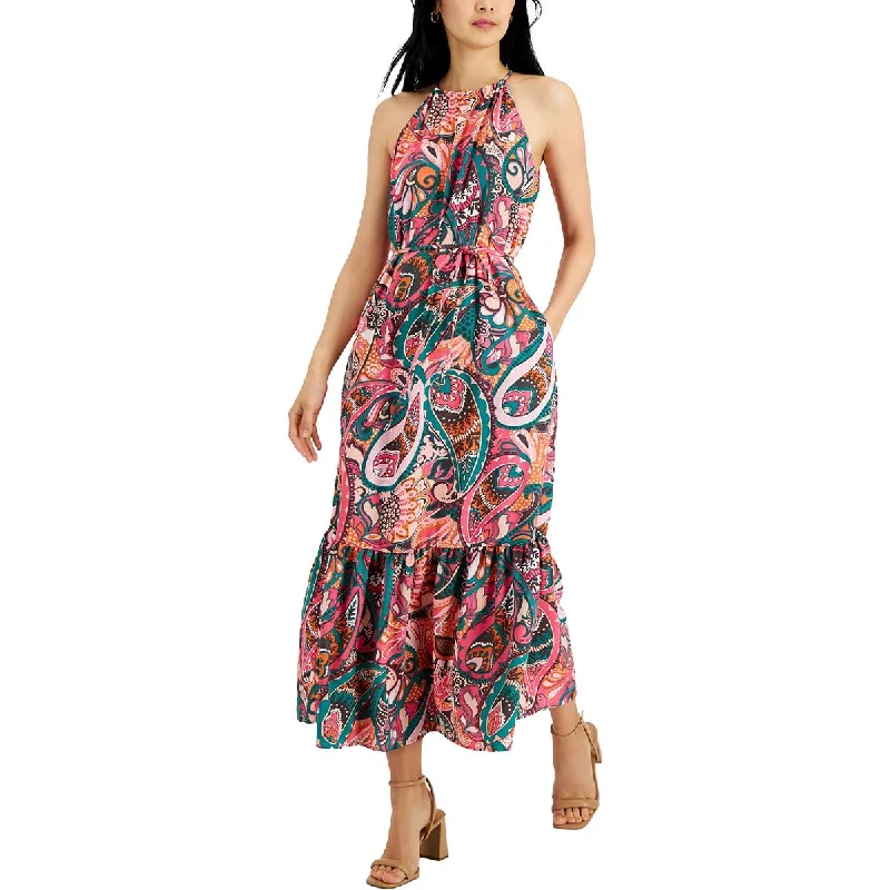 INC Womens Printed Long Maxi Dress Cozy Cold-Shoulder Maxi Dress