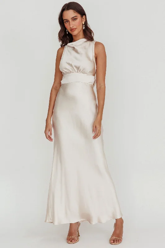 Isabella Satin Maxi Dress Champagne Cozy Wrap Maxi Dress