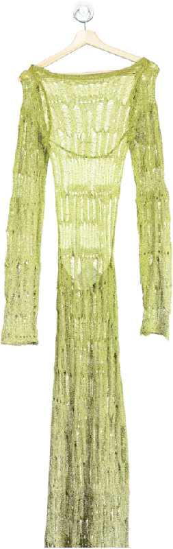 Jaded Lime Green Knit Long Sleeve Maxi Dress XS Stylish Button-Up Maxi Dress